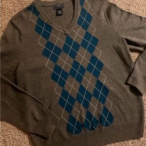 Dockers Men’s Argyle V-Neck Pullover Sweater Gray Blue Acrylic Size M